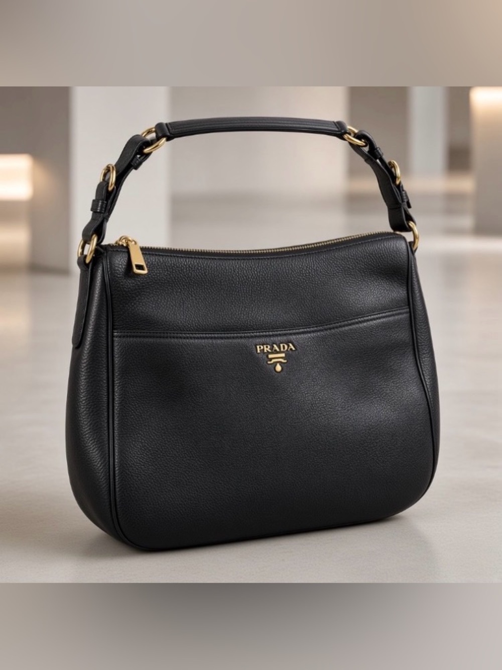 Prada Black Vitello Daino Hobo Bag | BR4755